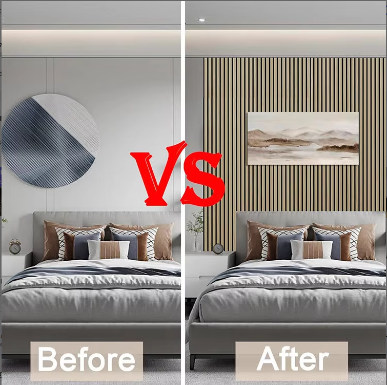 modern soundproof wooden acoustic slats wall panel waterproof 90% noise reduction eco friendly easy install bedroom apartment
