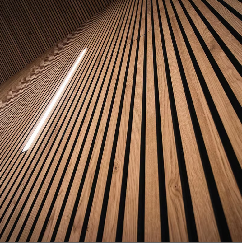 wooden acoustic slat wall panels with 90% noise reduction waterproof & eco friendly easy to install for hotel decor