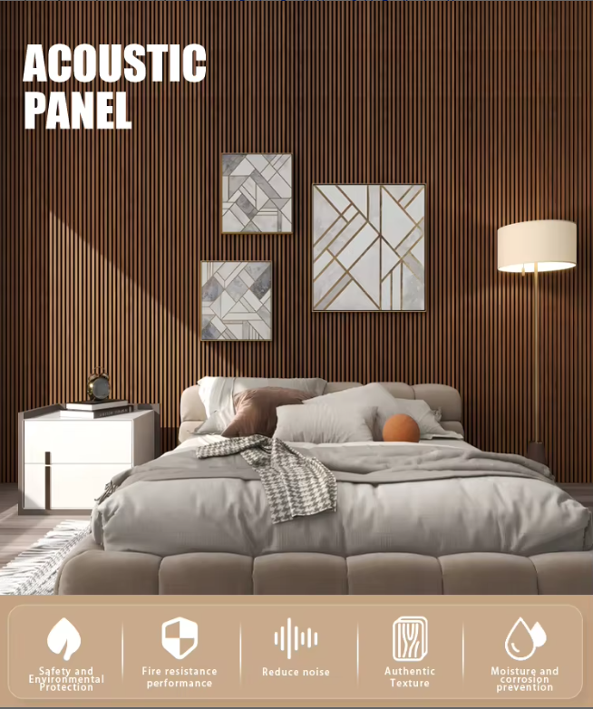 modern soundproof wooden acoustic slats wall panel waterproof 90% noise reduction eco friendly easy install bedroom apartment