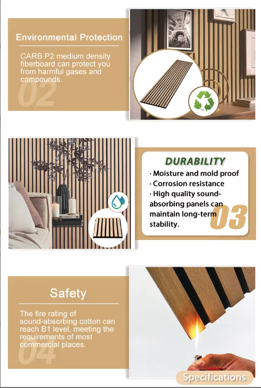 modern soundproof wooden acoustic slats wall panel waterproof 90% noise reduction eco friendly easy install bedroom apartment