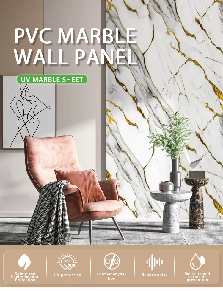 odm oem design competitive price big size gilded marble pvc wall panel for indoor building construction