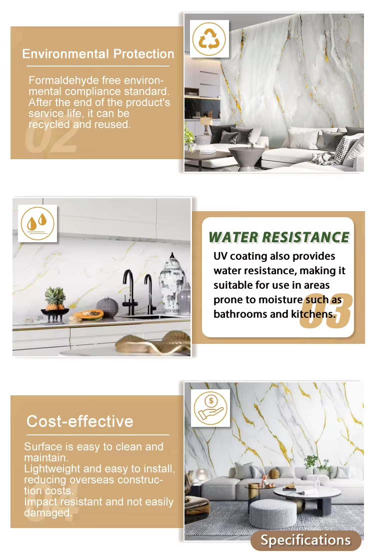 odm oem design competitive price big size gilded marble pvc wall panel for indoor building construction