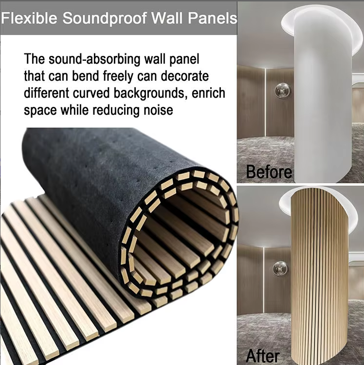 modern soundproof wooden acoustic slats wall panel waterproof 90% noise reduction eco friendly easy install bedroom apartment
