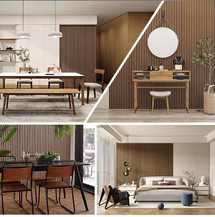 modern soundproof wooden acoustic slats wall panel waterproof 90% noise reduction eco friendly easy install bedroom apartment